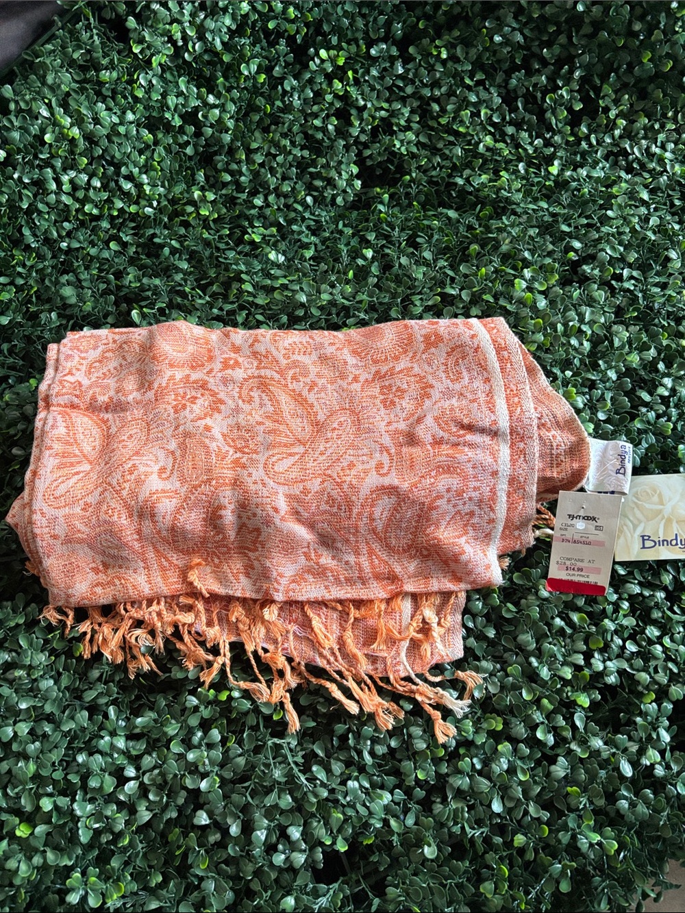 Lightweight Orange Paisley Fringe Wrap Scarf